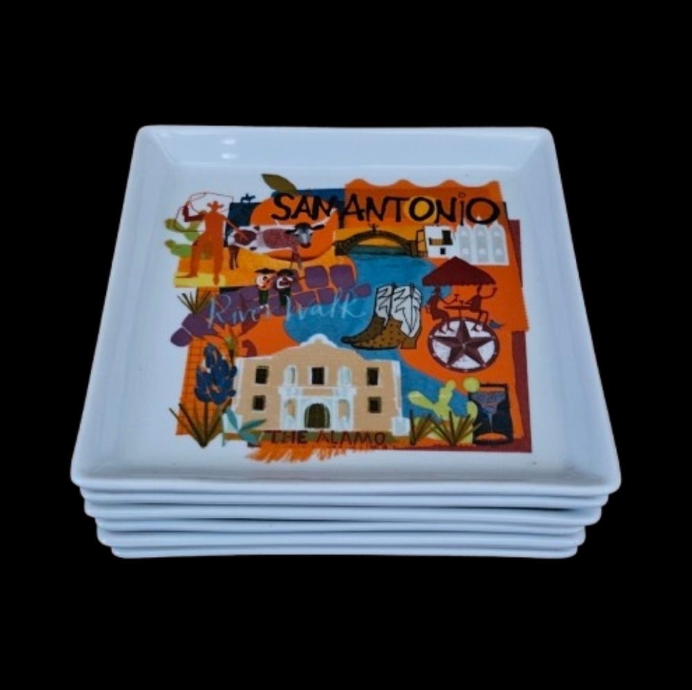 *Crate & Barrel City Scenes Square Appetizer Plates Road Trip Set of 6 - Picture 2 of 8